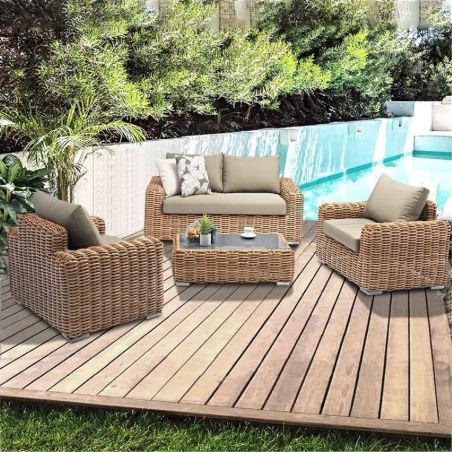Set mobilier, terasa sau gradina, canapea, 2 fotolii , masuta de cafea, cadru aluminiu, poliratan, Augusta