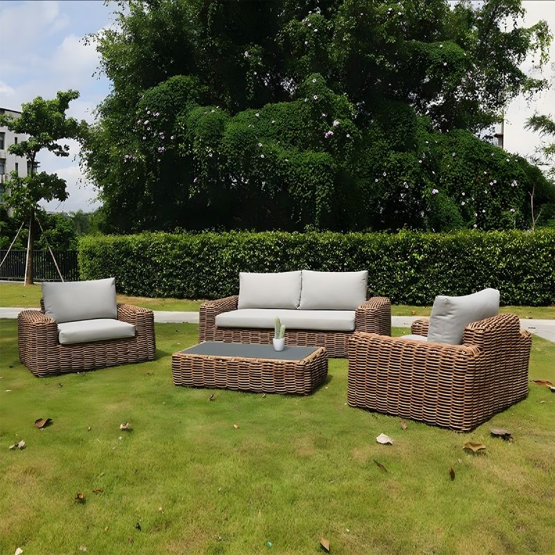 Set mobilier, terasa sau gradina, canapea, 2 fotolii , masuta de cafea, cadru aluminiu, poliratan, Augusta