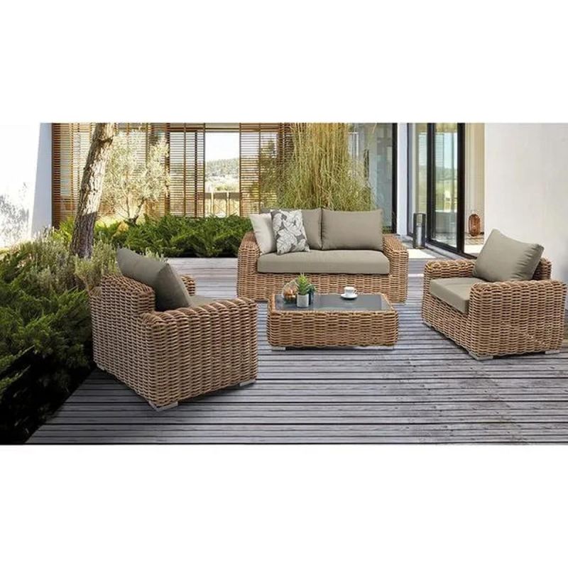 Set mobilier, terasa sau gradina, canapea, 2 fotolii , masuta de cafea, cadru aluminiu, poliratan, Augusta