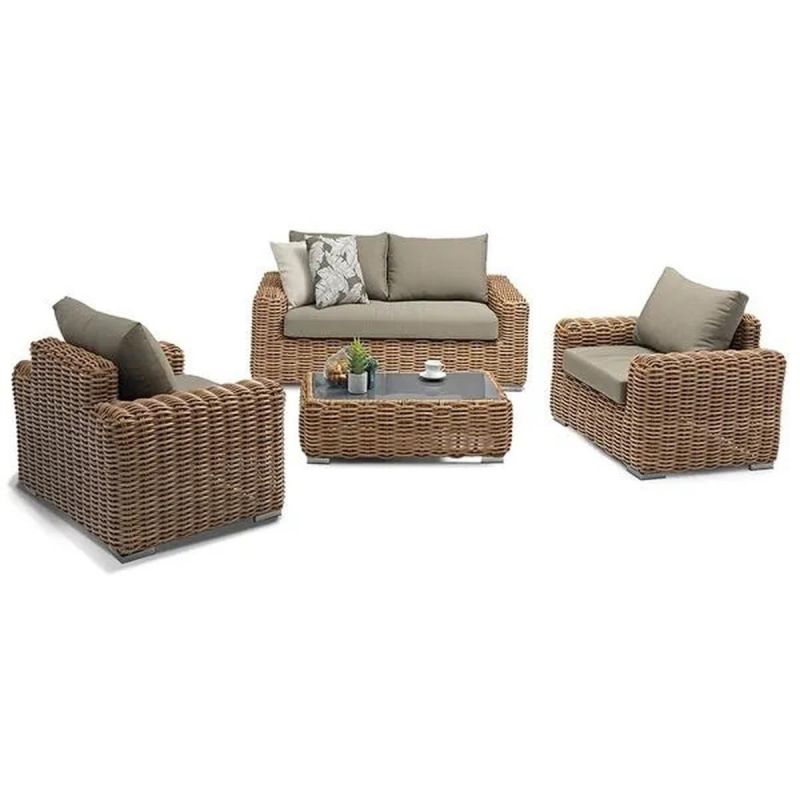 Set mobilier, terasa sau gradina, canapea, 2 fotolii , masuta de cafea, cadru aluminiu, poliratan, Augusta