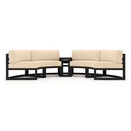 Set Mobilier Rotund terasa sau gradina, Cadru Aluminiu, 7 Piese, Dark Grey, Perne Incluse Crem, Coral
