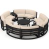 Set Mobilier Rotund terasa sau gradina, Cadru Aluminiu, 7 Piese, Dark Grey, Perne Incluse Crem, Coral