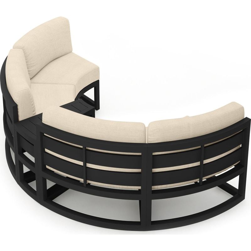 Set Mobilier Rotund terasa sau gradina, Cadru Aluminiu, 7 Piese, Dark Grey, Perne Incluse Crem, Coral