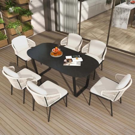Set mobilier terasa sau gradina, 6 persoane, masa cu blat din aluminiu, scaune cu perne incluse, poliratan, Roma