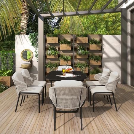 Set mobilier terasa sau gradina, 6 persoane, masa cu blat din aluminiu, scaune cu perne incluse, poliratan, Roma