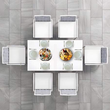 Set mobilier terasa sau gradina, masa din aluminiu si lemn, 6 scaune, impletitura tip funie, Torino