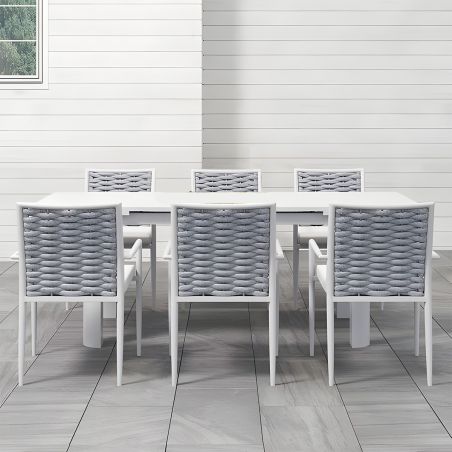 Set mobilier terasa sau gradina, masa din aluminiu si lemn, 6 scaune, impletitura tip funie, Torino