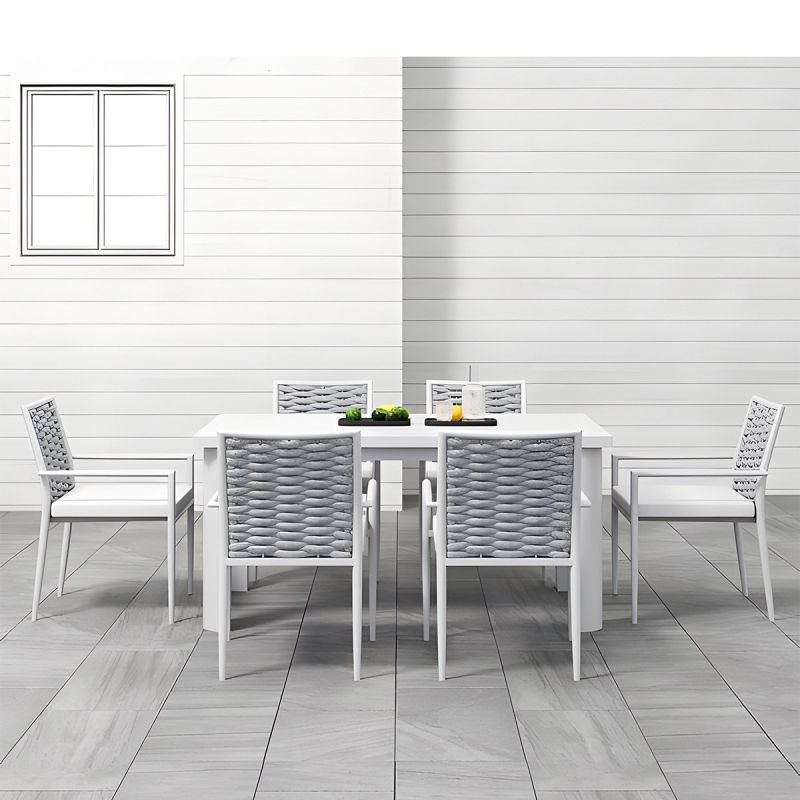 Set mobilier terasa sau gradina, masa din aluminiu si lemn, 6 scaune, impletitura tip funie, Torino