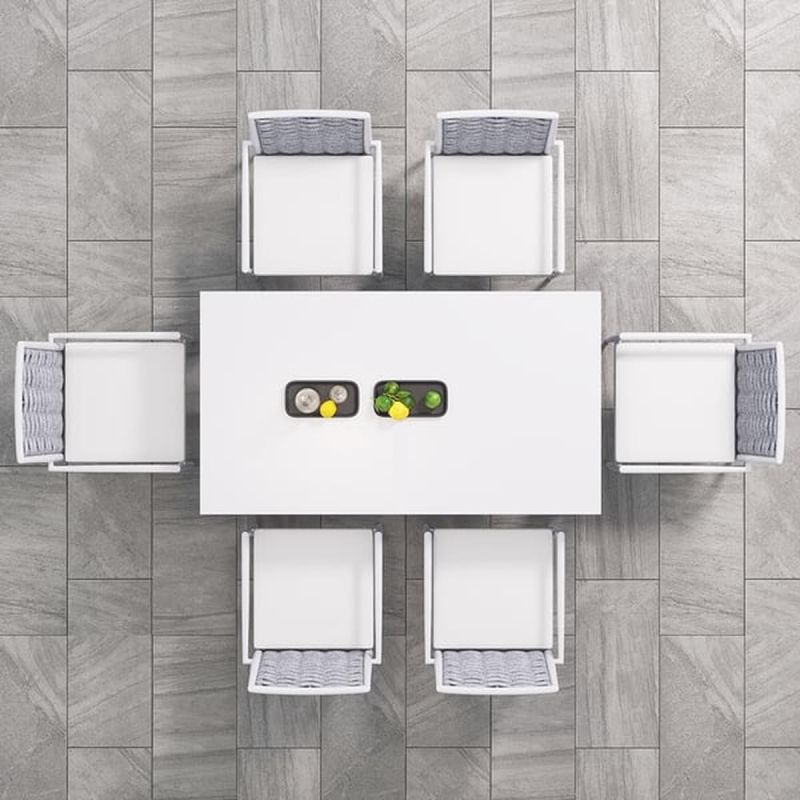 Set mobilier terasa sau gradina, masa din aluminiu si lemn, 6 scaune, impletitura tip funie, Torino