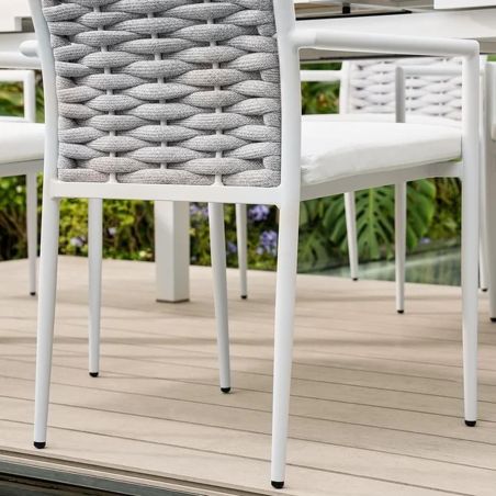 Set mobilier terasa sau gradina, masa din aluminiu si lemn, 6 scaune, impletitura tip funie, Torino