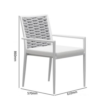 Set mobilier terasa sau gradina, masa din aluminiu si lemn, 6 scaune, impletitura tip funie, Torino