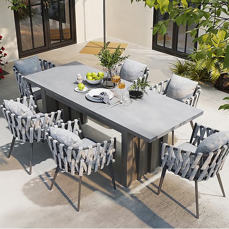 Set mobilier terasa sau gradina, 6 scaune, masa extensibila, aluminiu si impletitura tip funie, Riga