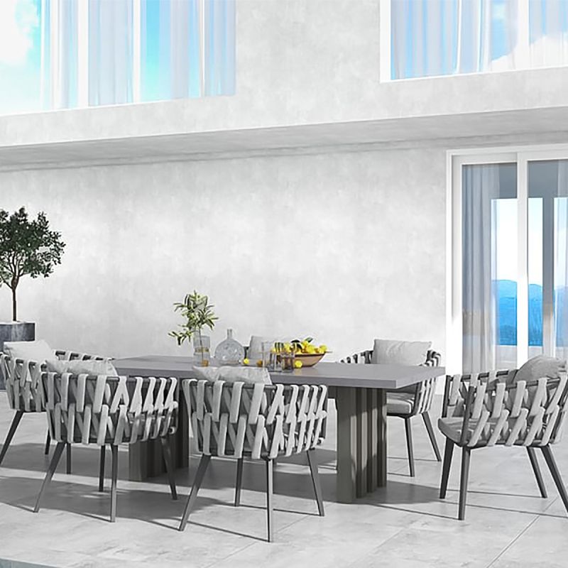 Set mobilier terasa sau gradina, 6 scaune, masa extensibila, aluminiu si impletitura tip funie, Riga