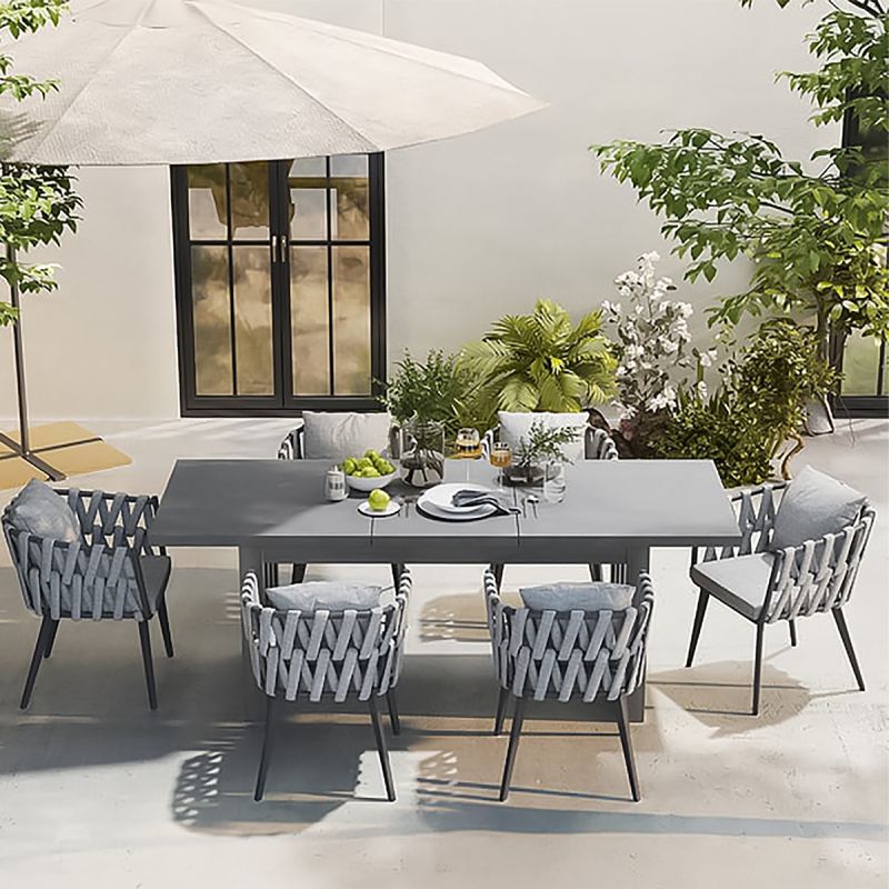 Set mobilier terasa sau gradina, 6 scaune, masa extensibila, aluminiu si impletitura tip funie, Riga