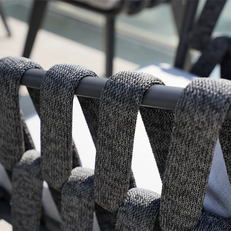 Set mobilier terasa sau gradina, 6 scaune, masa extensibila, aluminiu si impletitura tip funie, Riga