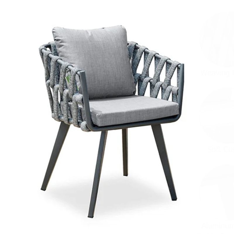 Set mobilier terasa sau gradina, 6 scaune, masa extensibila, aluminiu si impletitura tip funie, Riga