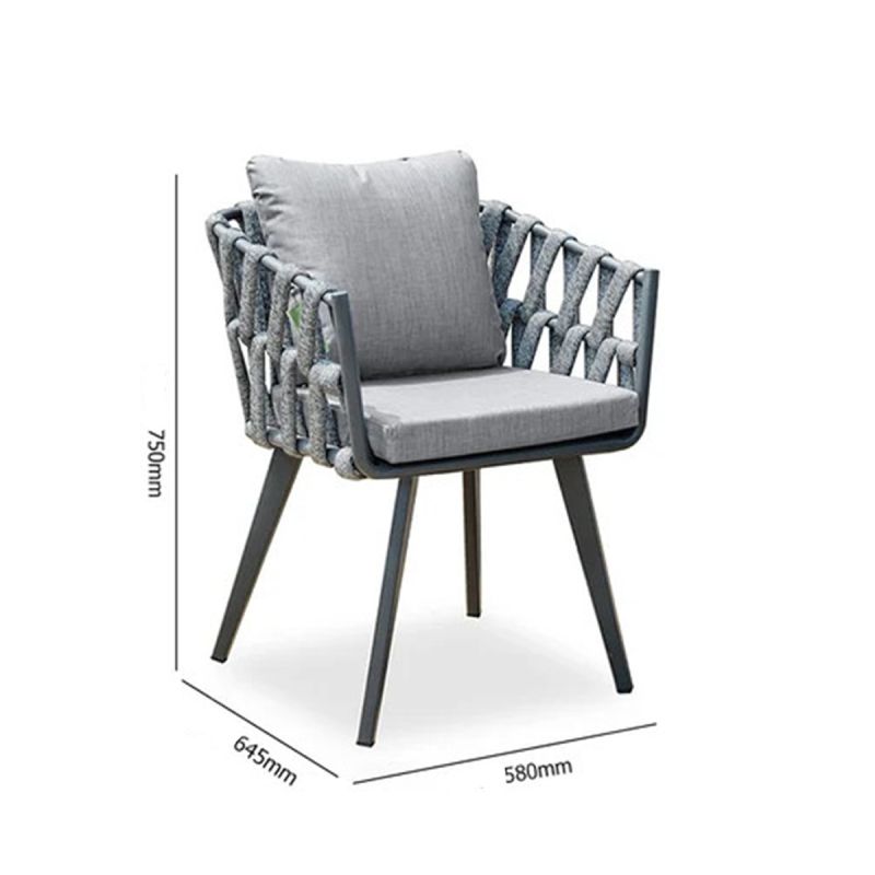 Set mobilier terasa sau gradina, 6 scaune, masa extensibila, aluminiu si impletitura tip funie, Riga