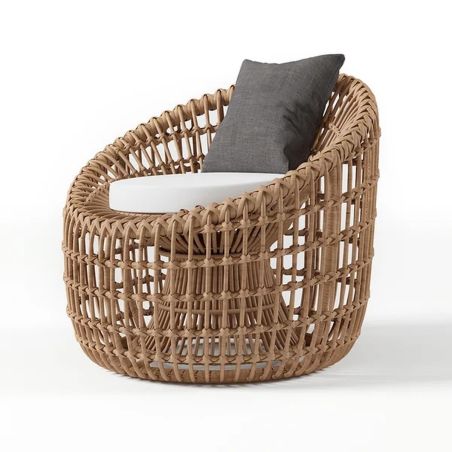 Set mobilier,terasa sau gradina, 2 fotolii, masuta de cafea, cadru aluminiu, poliratan, perne maro si albe, Ema