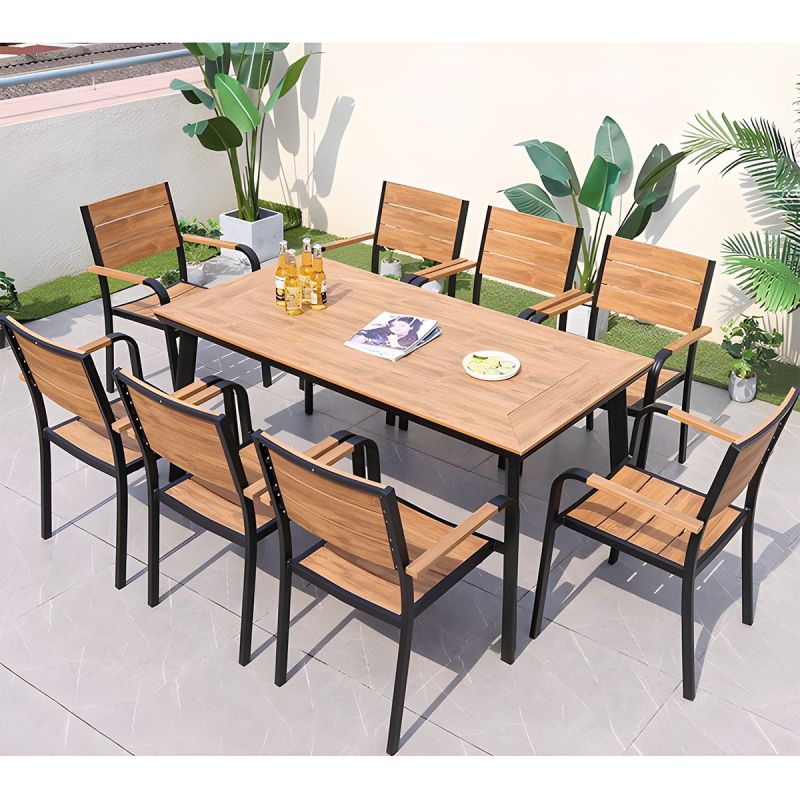 Set mobilier terasa sau gradina, Masa si 8 scaune stivuibile din aluminiu si Wpc, Blake