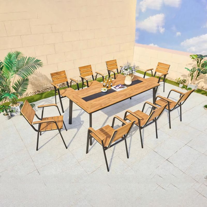 Set mobilier terasa sau gradina, Masa si 8 scaune stivuibile din aluminiu si Wpc, Blake