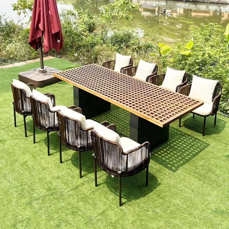 Set mobilier terasa sau gradina, masa Tec cu 8 scaune perne incluse, cadru Aluminiu si poliratan, Mora