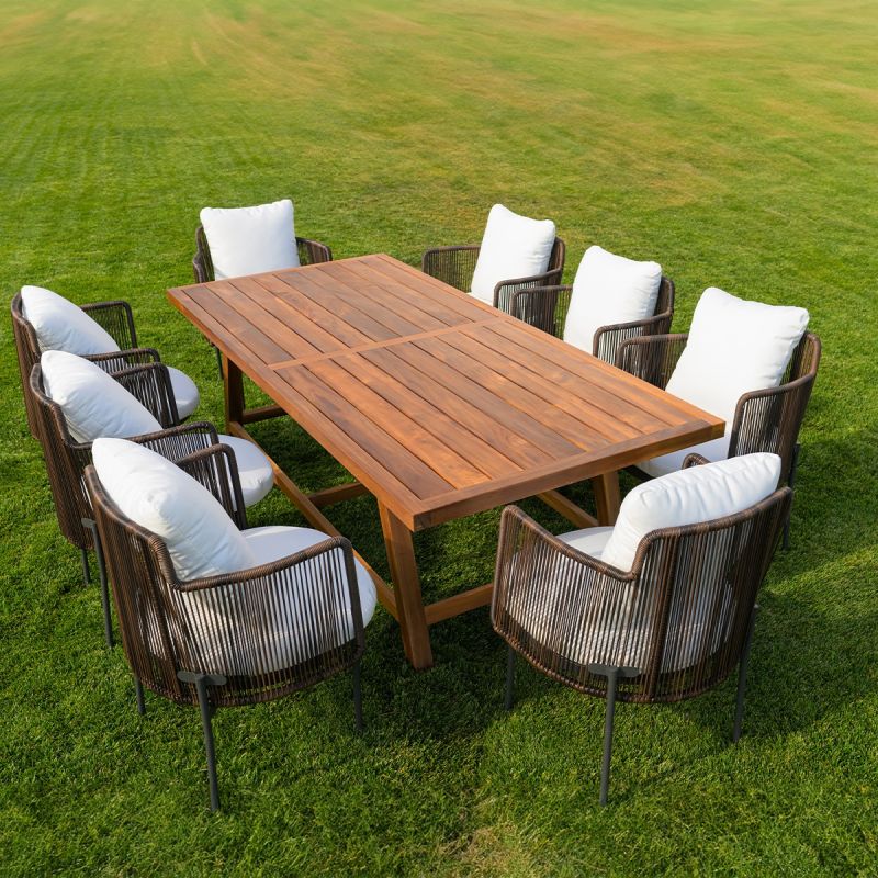 Set mobilier terasa gradina, masa si 8 scaune, cadru aluminiu poliratan, lemn masiv de Tec, Tess