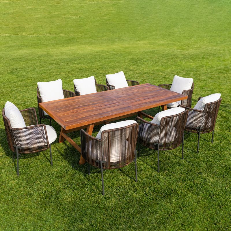 Set mobilier terasa gradina, masa si 8 scaune, cadru aluminiu poliratan, lemn masiv de Tec, Tess