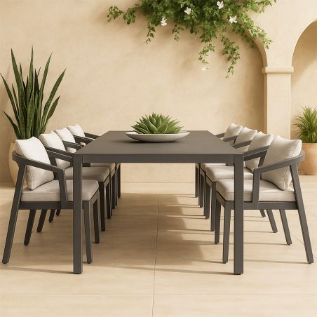 Set mobilier terasa gradina, masa Aluminiu si 8 scaune, cadru aluminiu si poliratan, gri inchis, Dalia