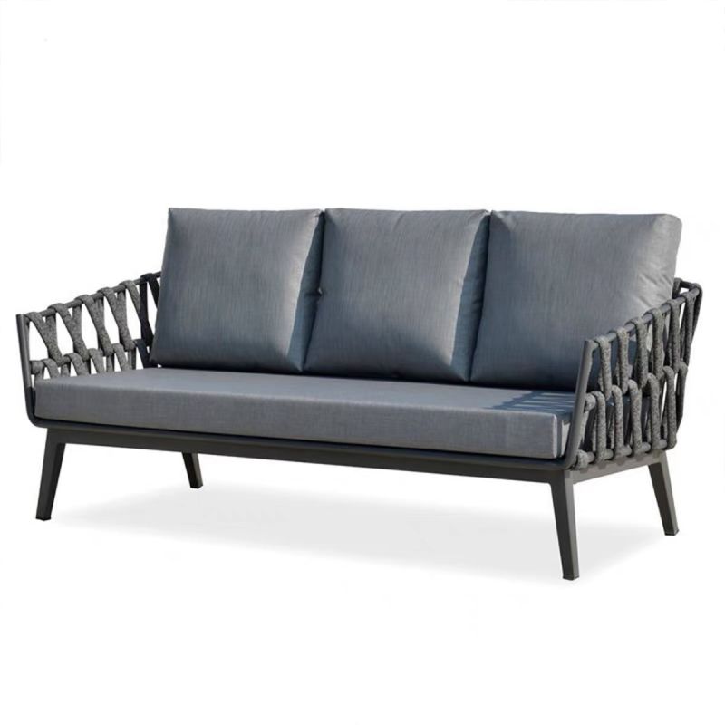 Set mobilier terasa gradina, canapea 2 fotolii, masuta de cafea, cadru aluminiu si impletitura tip funie, Ray