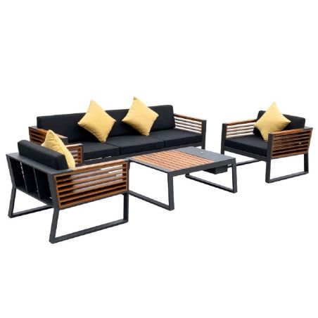 Set mobilier terasa gradina, canapea, 2 fotolii, masuta cafea, ice bucket, aluminiu si lemn, perne incluse, Kia