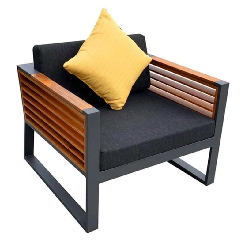 Set mobilier terasa gradina, canapea, 2 fotolii, masuta cafea, ice bucket, aluminiu si lemn, perne incluse, Kia