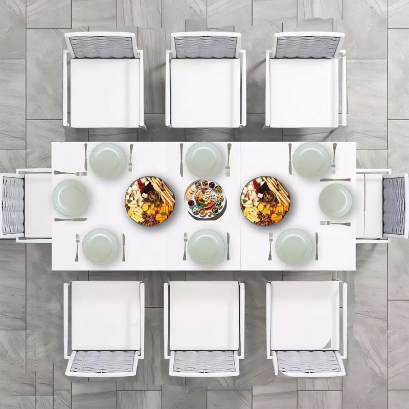 Set mobilier terasa gradina, masa din aluminiu si lemn, 8 scaune, impletitura tip funie, Torino