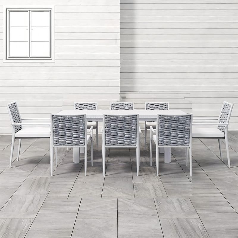 Set mobilier terasa gradina, masa din aluminiu si lemn, 8 scaune, impletitura tip funie, Torino