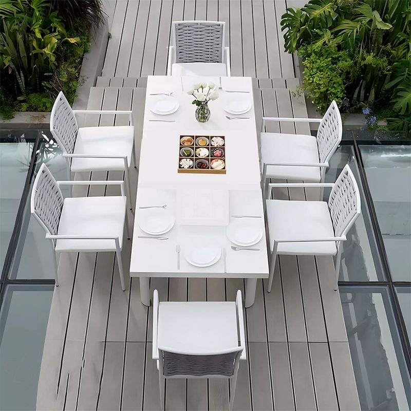 Set mobilier terasa gradina, masa din aluminiu si lemn, 8 scaune, impletitura tip funie, Torino