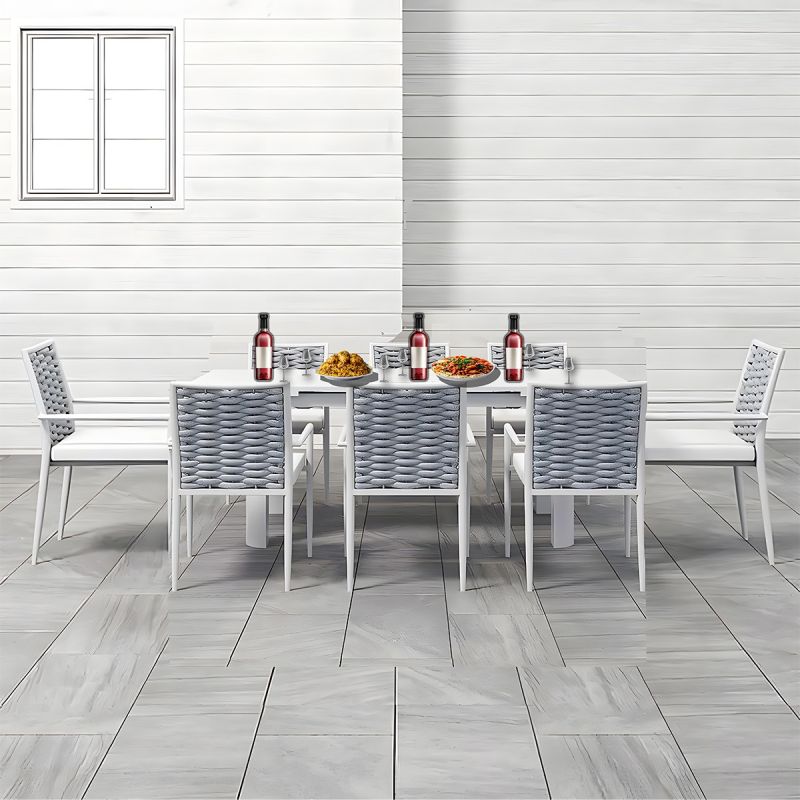 Set mobilier terasa gradina, masa din aluminiu si lemn, 8 scaune, impletitura tip funie, Torino