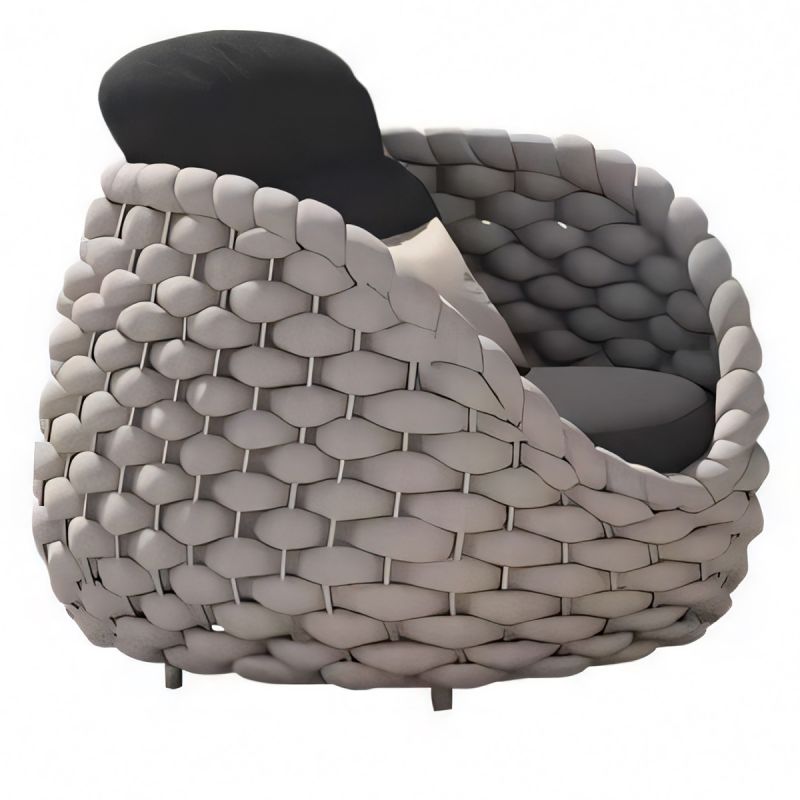 Set mobilier terasa gradina, Crem, canapea, fotolii, masuta de cafea, aluminiu, impletitura tip funie, Dylan