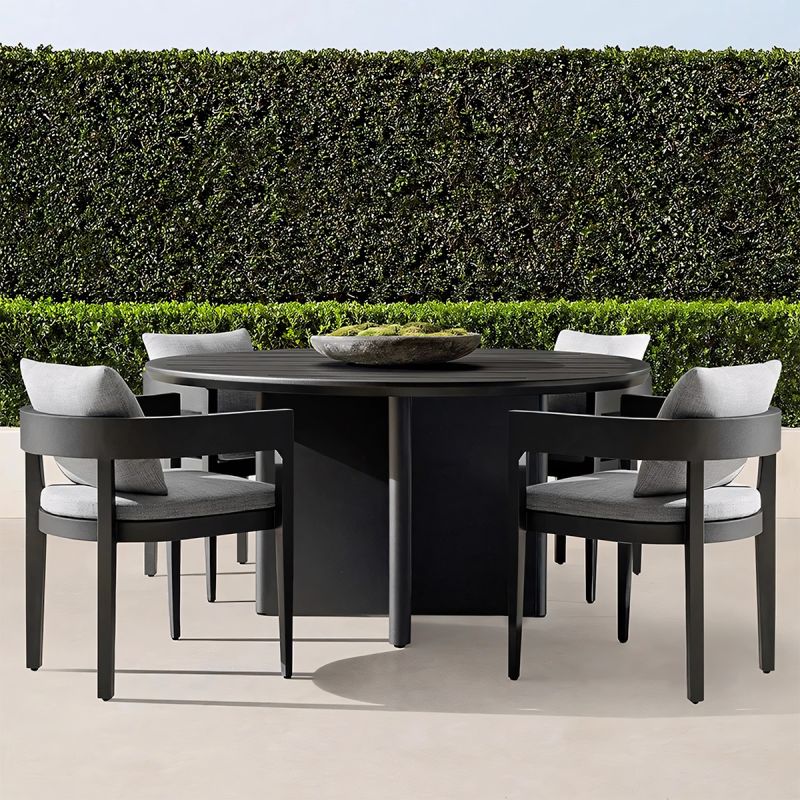 Set mobilier de 4 persoane, terasa sau gradina, aluminiu, masa rotunda si 4 scaune, tesatura din 100% Olefin, Costa Rica