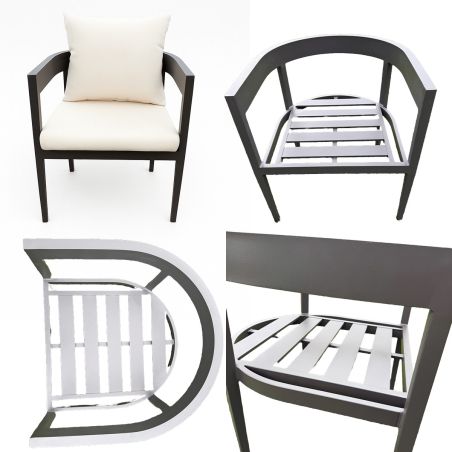 Set mobilier de 4 persoane, terasa sau gradina, aluminiu, masa rotunda si 4 scaune, tesatura din 100% Olefin, Costa Rica