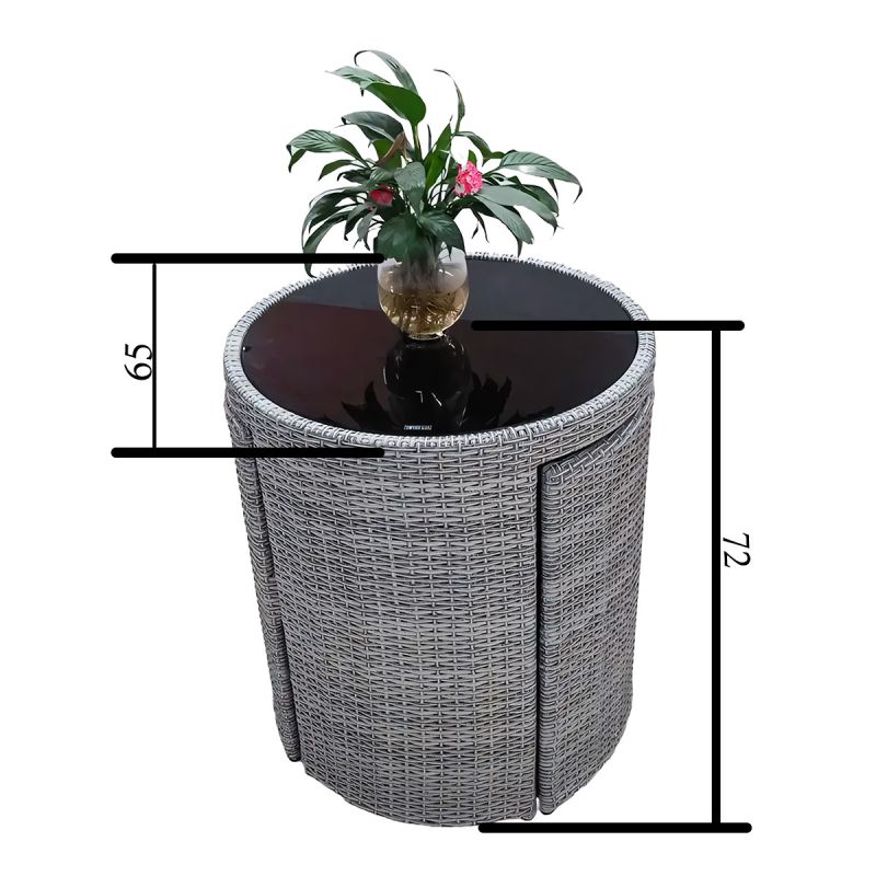 Set masa cu 2 scaune, gradina, terasa, pliabil stivuibil, poliratan, blat de sticla, diametru 65 cm, Palermo