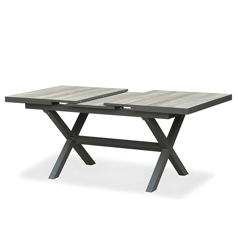 Set mobilier de 6 persoane, gradina sau terasa, aluminiu, masa extensibila cu blat de piatra, impletitura tip funie, Maldives