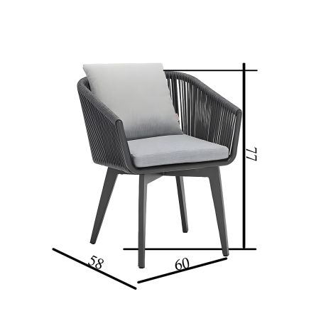 Set mobilier de 6 persoane, gradina sau terasa, aluminiu, masa extensibila cu blat de piatra, impletitura tip funie, Maldives
