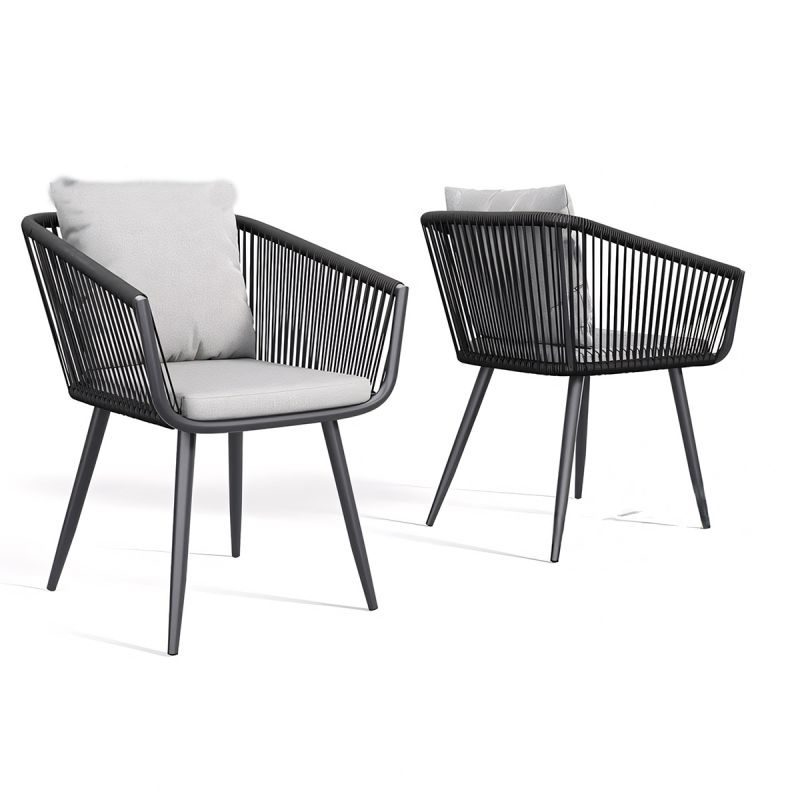 Set mobilier de 6 persoane, gradina sau terasa, aluminiu, masa extensibila cu blat de piatra, impletitura tip funie, Maldives