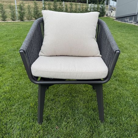 Set mobilier de 6 persoane, gradina sau terasa, aluminiu, masa extensibila cu blat de piatra, impletitura tip funie, Maldives