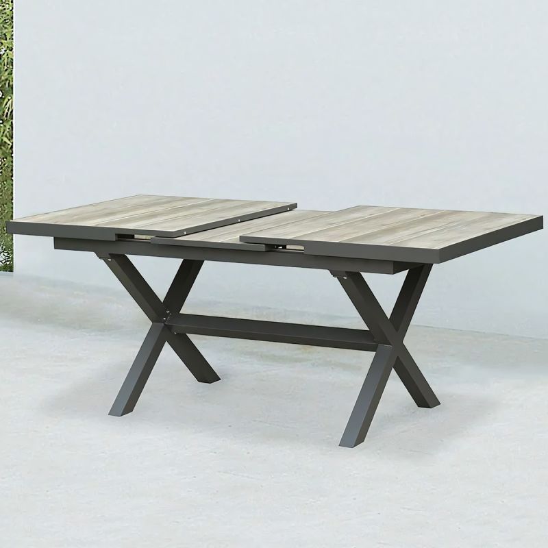 Set mobilier de 8 persoane, gradina sau terasa, aluminiu, masa extensibila cu blat de piatra, impletitura tip funie, Maldives