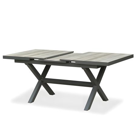 Set mobilier de 8 persoane, gradina sau terasa, aluminiu, masa extensibila cu blat de piatra, impletitura tip funie, Maldives