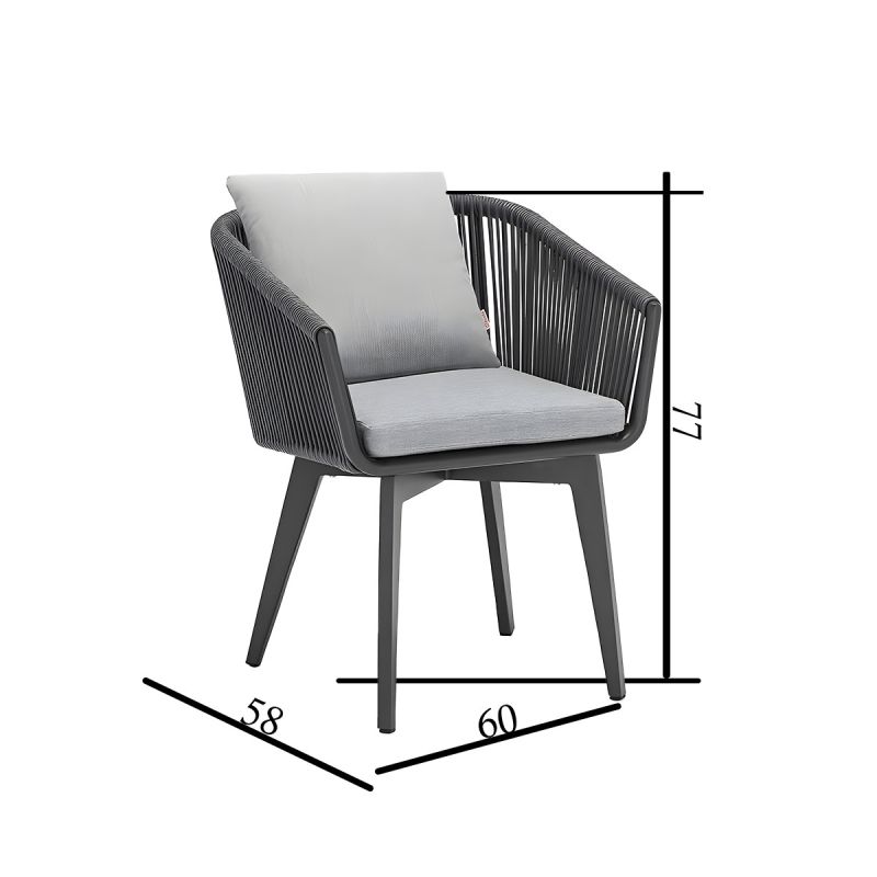 Set mobilier de 8 persoane, gradina sau terasa, aluminiu, masa extensibila cu blat de piatra, impletitura tip funie, Maldives