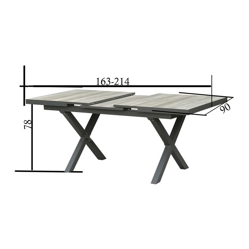 Set mobilier de 8 persoane, gradina sau terasa, aluminiu, masa extensibila cu blat de piatra, impletitura tip funie, Maldives