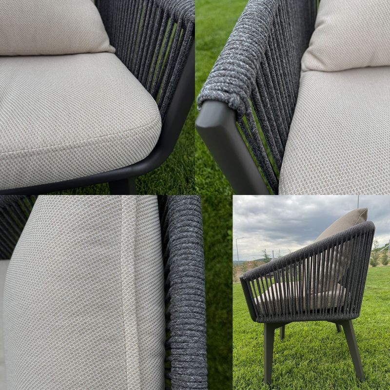 Set mobilier de 8 persoane, gradina sau terasa, aluminiu, masa extensibila cu blat de piatra, impletitura tip funie, Maldives