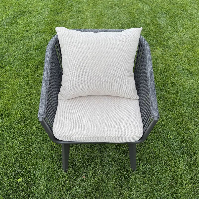 Set mobilier de 8 persoane, gradina sau terasa, aluminiu, masa extensibila cu blat de piatra, impletitura tip funie, Maldives