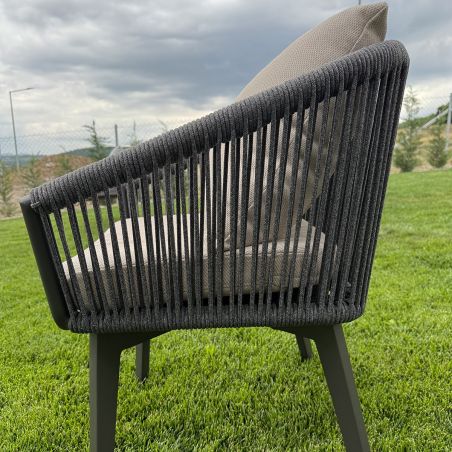 Set mobilier de 8 persoane, gradina sau terasa, aluminiu, masa extensibila cu blat de piatra, impletitura tip funie, Maldives
